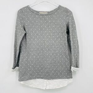 LOFT Size XXSP Gray & White Polka Dot Long Sleeve Layered Thin Knit Sweater Top